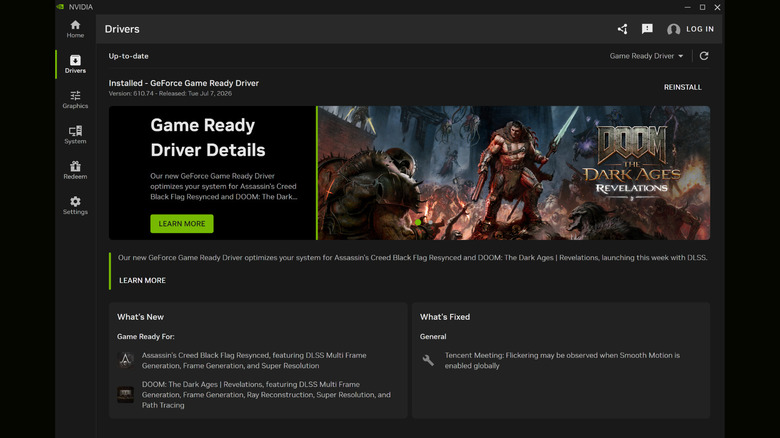 Nvidia App driver window that allows users to easily install the latest driver for their GPU