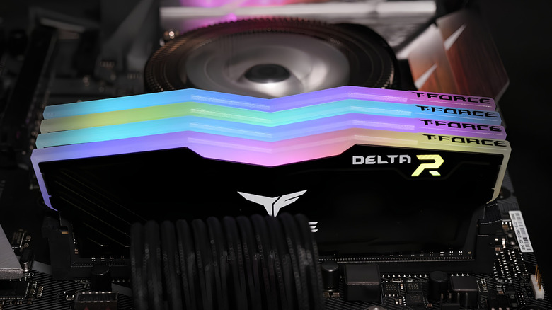 TEAMGROUP T-Force Delta RGB DDR4 RAM installed in a motherboard