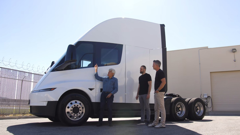 Jey Leno, and two Tesla staffers, stood in front of the Tesla Semi