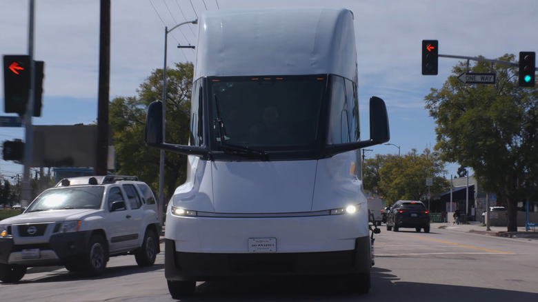 Tesla Semi driving down road