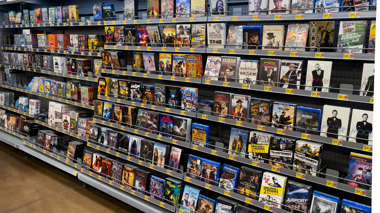 DVDs and Blu-rays displayed on a store shelf