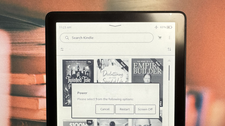 Kindle showing restart button