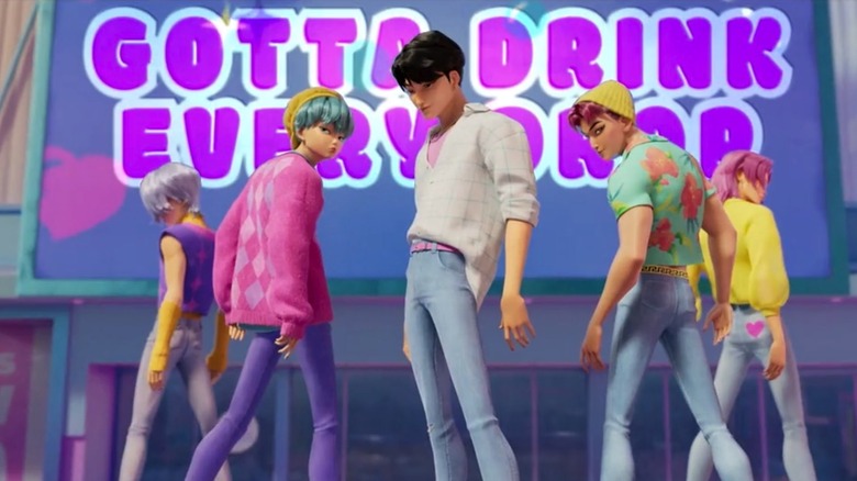 Screenshot from a KPop Demon Hunters music video for Soda Pop.