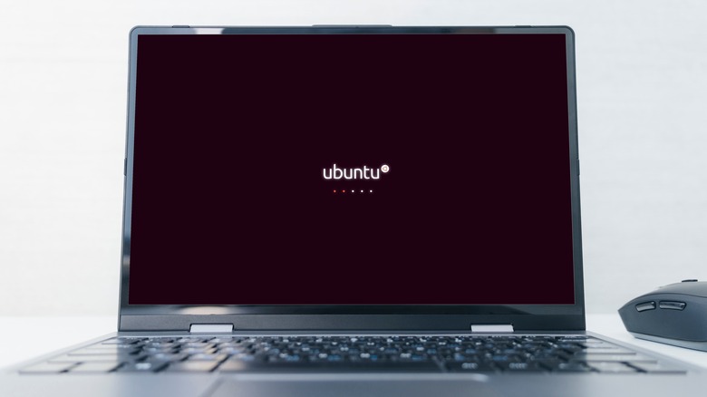 Ubuntu logo booting up on a laptop