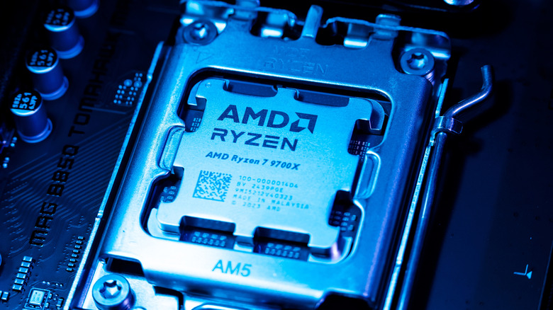 AMD processor on a motherboard slot.