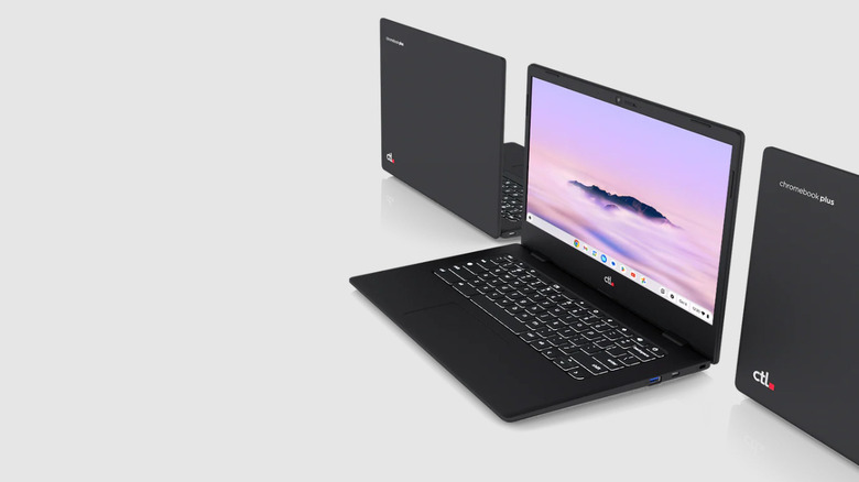 CTL Chromebook Plus PX141GXT with lid open and gray background