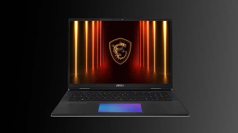 MSI Titan 18 HX AI open view facing forward on a black gradient background