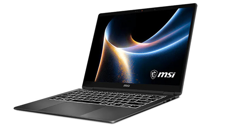 An MSI Prestige 14 Flip AI+ laptop against a white background.