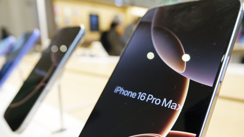 An iPhone 16 Pro Max on display.