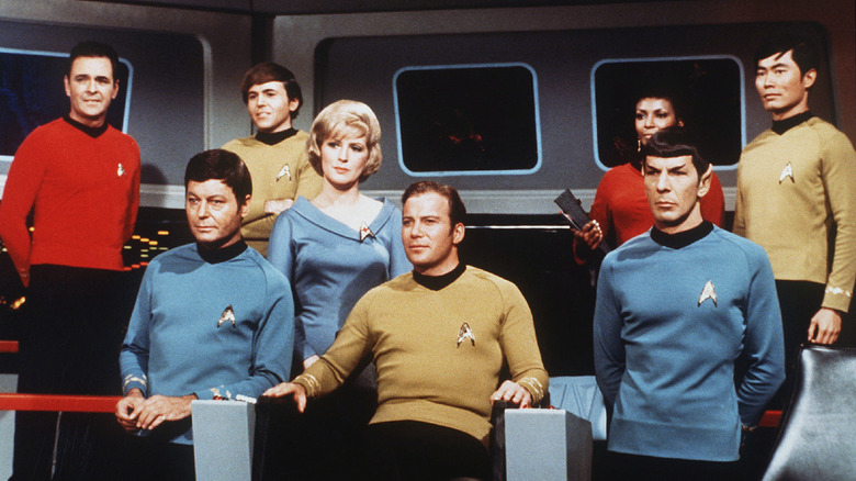 Original Enterprise crew from Star Trek with Shatner and Nimoy.