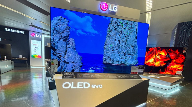 An LG TV displayed at a retail outlet.
