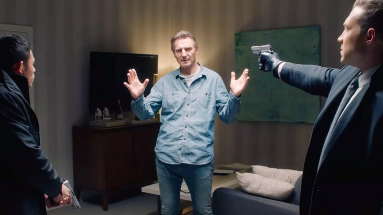 Liam Neeson, Jai Courtney, and Anthony Ramos in Honest Thief.