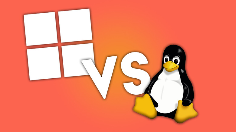 A Windows logo and Linux logo on an orange background with 
