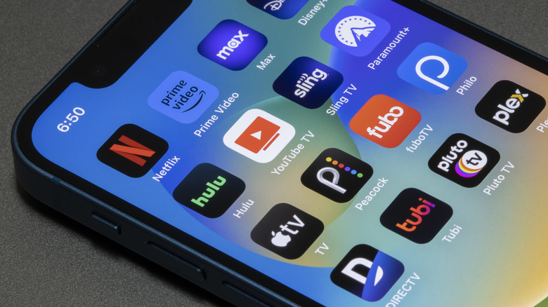 Phone screen with icons of different live tv services