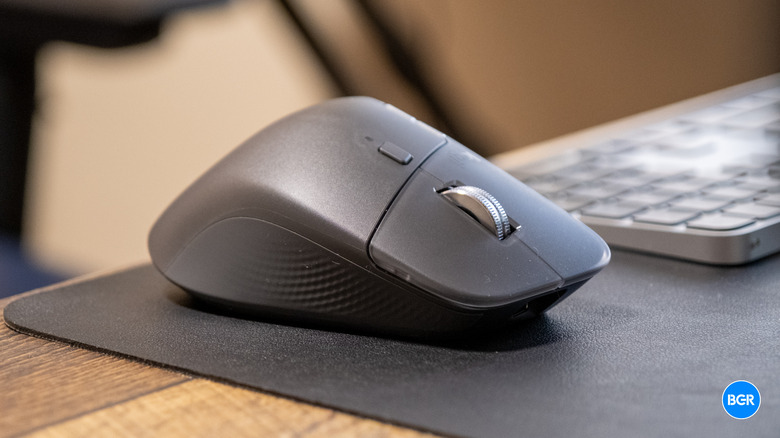 Front of the Logitech MX Master 4 on a desk