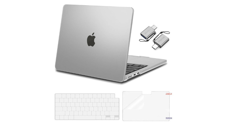 a macbook air with the transparent MOSISO Protective Case and Keyboard Cover