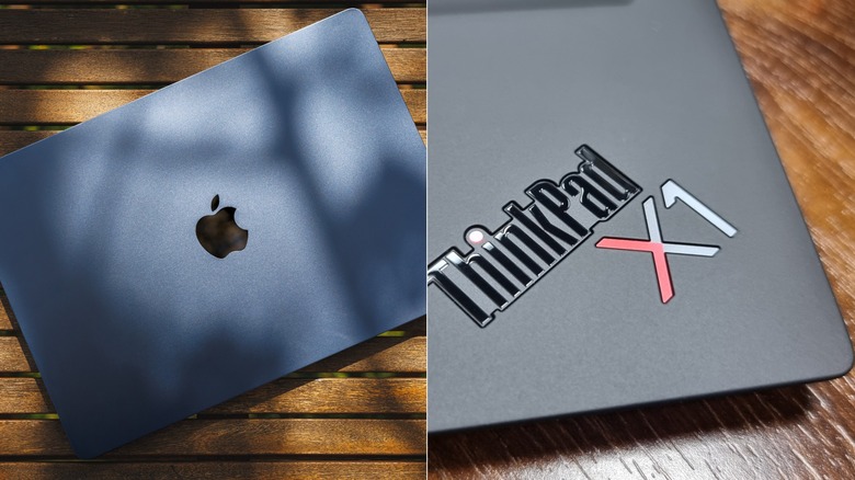 Apple MacBook Air resting on wooden table.
