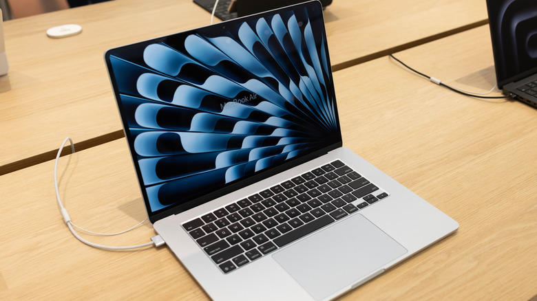 Close-up shot of an opened MacBook Air