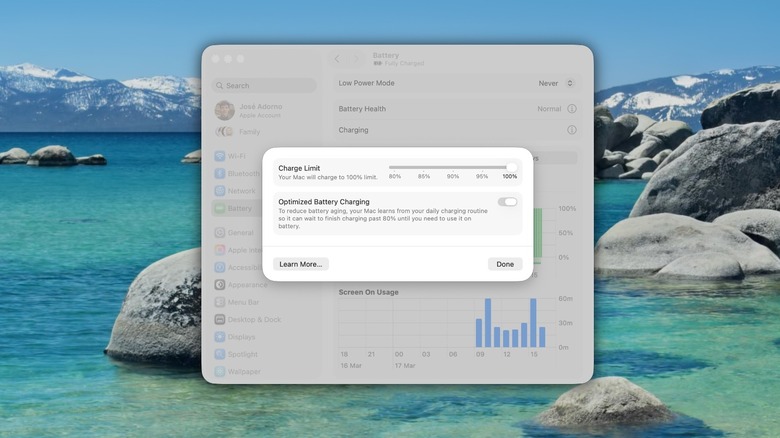 Screenshot highlights new Battery Charge Limit setting on macOS Tahoe 26.4