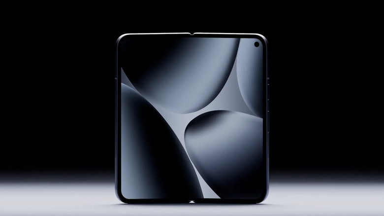 The Google Pixel 10 Pro Fol open on a black and white gradient background