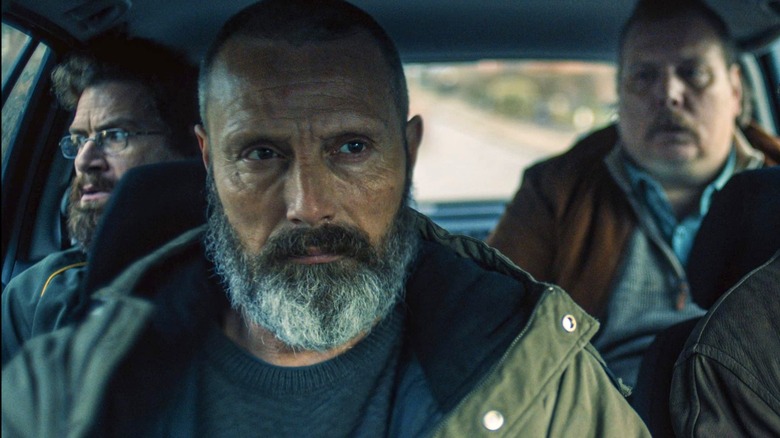 Otto, Markus, and Emmenthaler in a car together in 2020 movie Riders of Justice