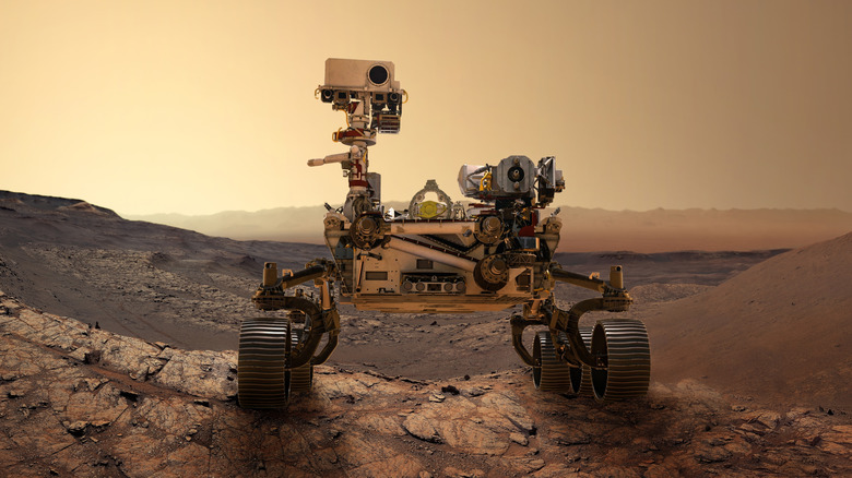 A rover on the Mars planet surface