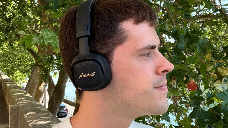 An up-close shot of a man wearing Marshall's new Milton A.N.C. headphones