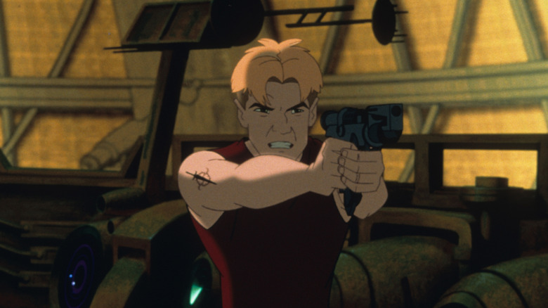 Cale Tucker aiming a gun in the "Titan A.E." film