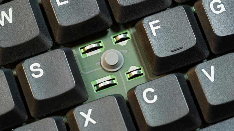 Close-up of rubber dome mechanism inside membrane keyboard.