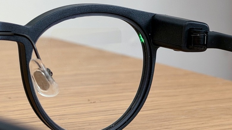 Close-up shot at a green dot at MemoMind's AR glasses