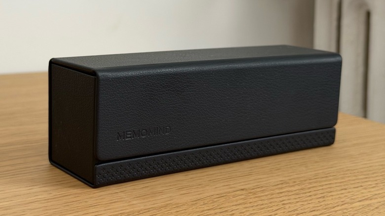 Close-up shot of carrying case for MemoMind glasses