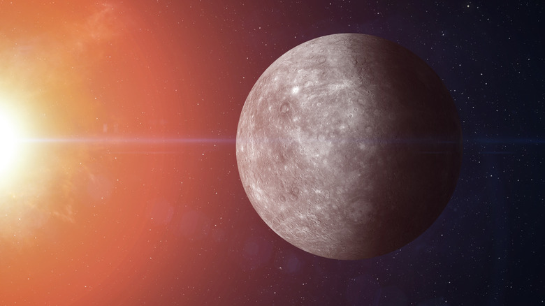 Artistic rendition of the planet Mercury with the Sun in the background