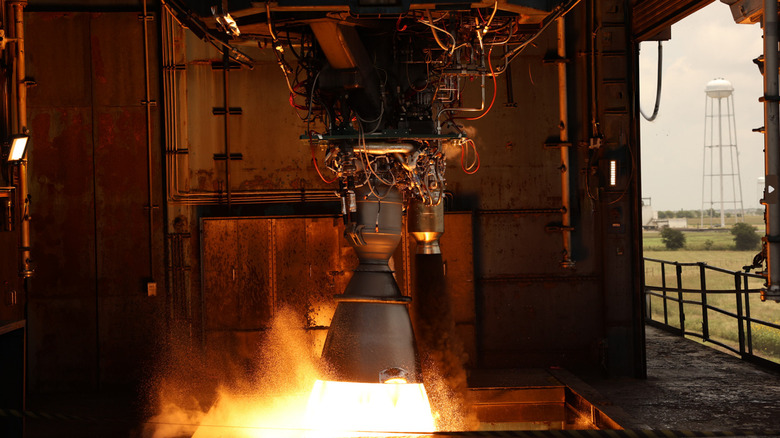 The Merlin 1D seen on a test stand at a SpaceX facility in Texas.
