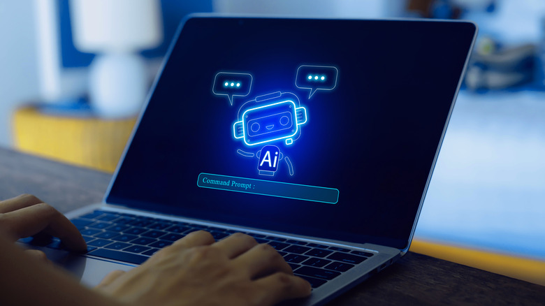 Man using a laptop to talk to an AI chatbot and issue commands.