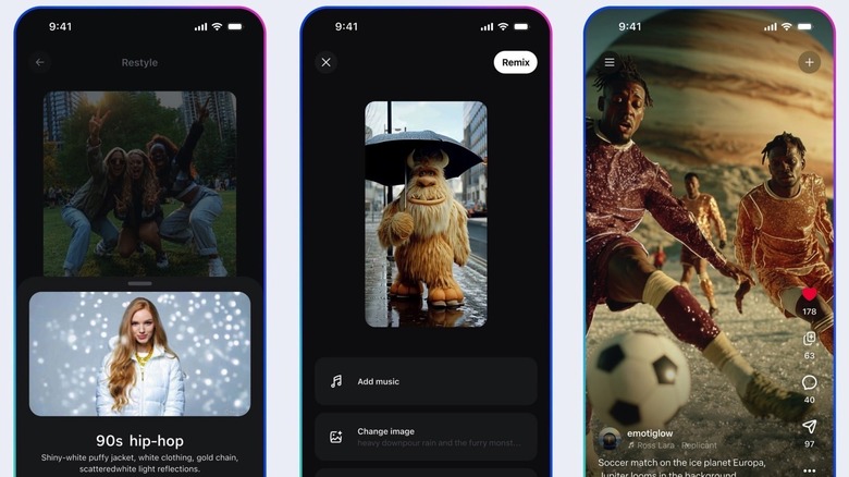 Screenshots showing the new Vibes feed in the Meta AI app
