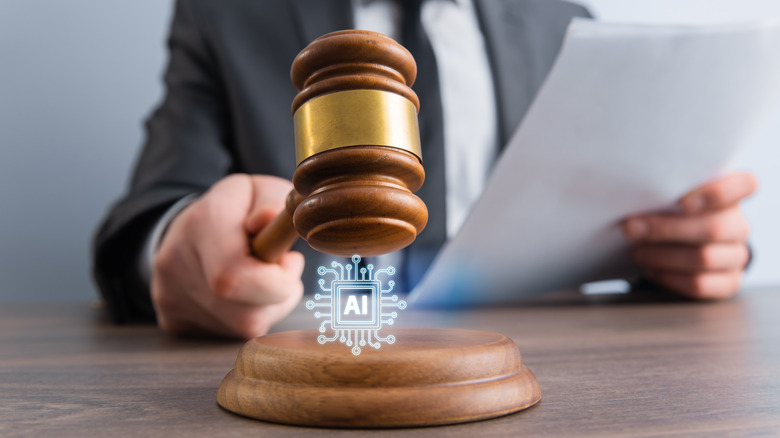 a legal gavel coming down an AI