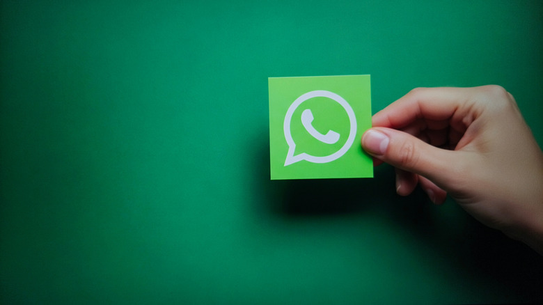 A hand holding the WhatsApp app icon.