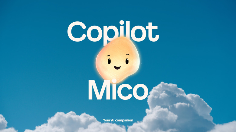 Microsoft Copilot Mico character on a blue background with clouds
