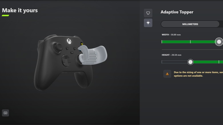 Zoomed in screenshot of adaptive thumbstick toper customization in Xbox Design Lab