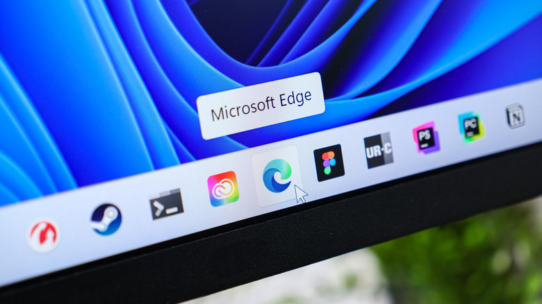 Microsoft Edge taskbar icon pinned to a windows 11 display