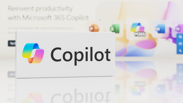 Copilot logo and name with microsoft page in the background