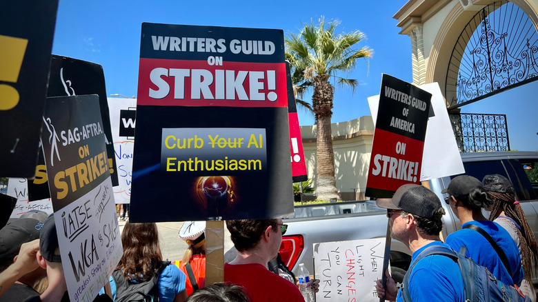 AI protesters from the Writers Guild in California