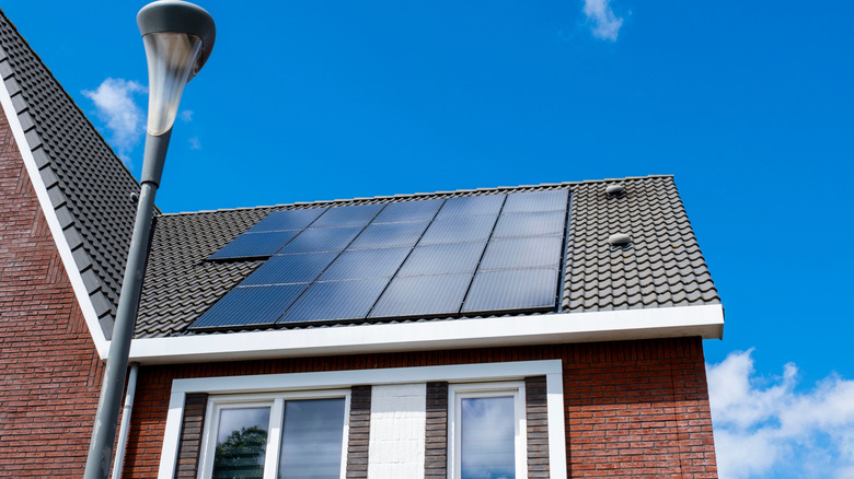 Solar panels on a house roof