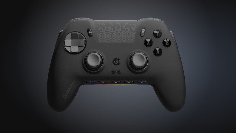 Close up of the SCUF Envision Pro gaming controller on a dark background