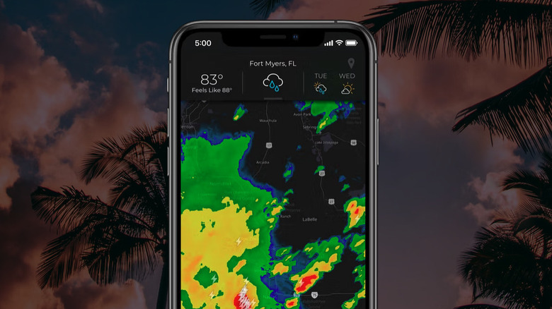 The MyRadar app opened on an iPhone.
