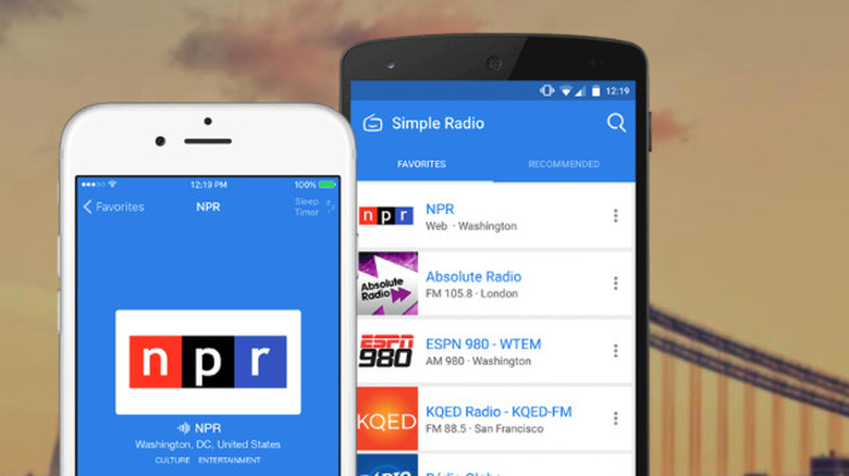 An iPhone and an Android phone with the Simple Radio app opened.