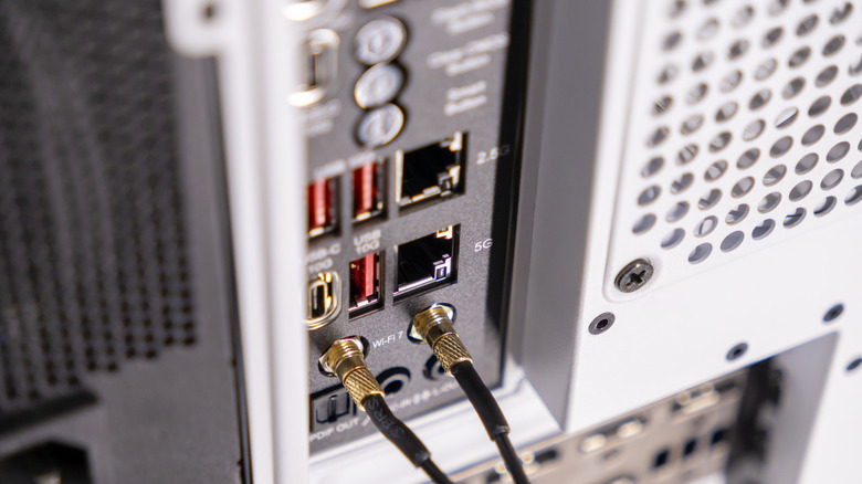 Dual LAN ports on back of a PC's motherboard
