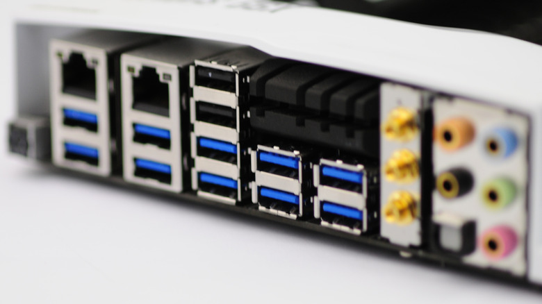 Motherboard inputs on MSI PRO DP180 Series featuring dual LAN ports