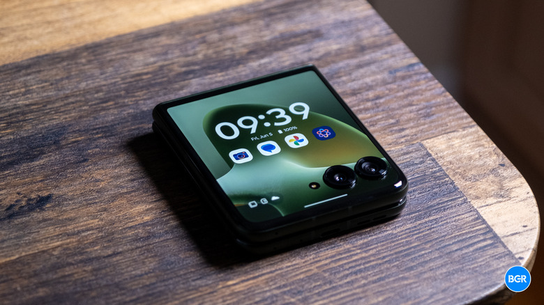 Motorola Razr+ (2026) folded on a table