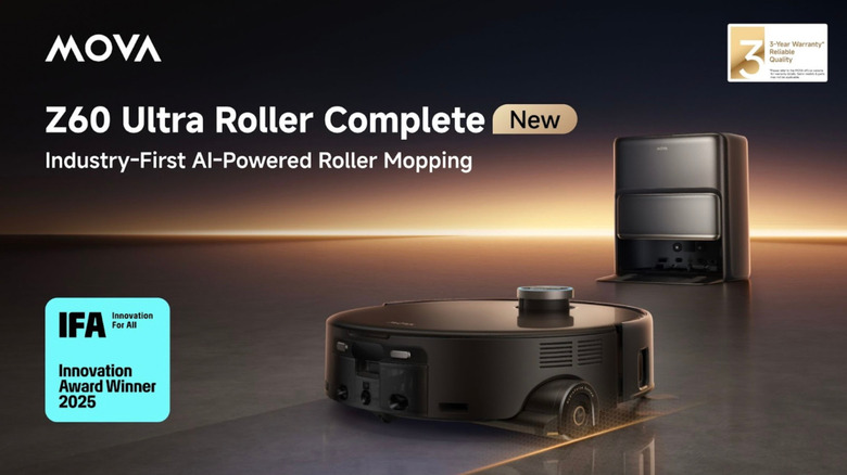 MOVA Z60 Ultra Roller Complete in front of its base station
